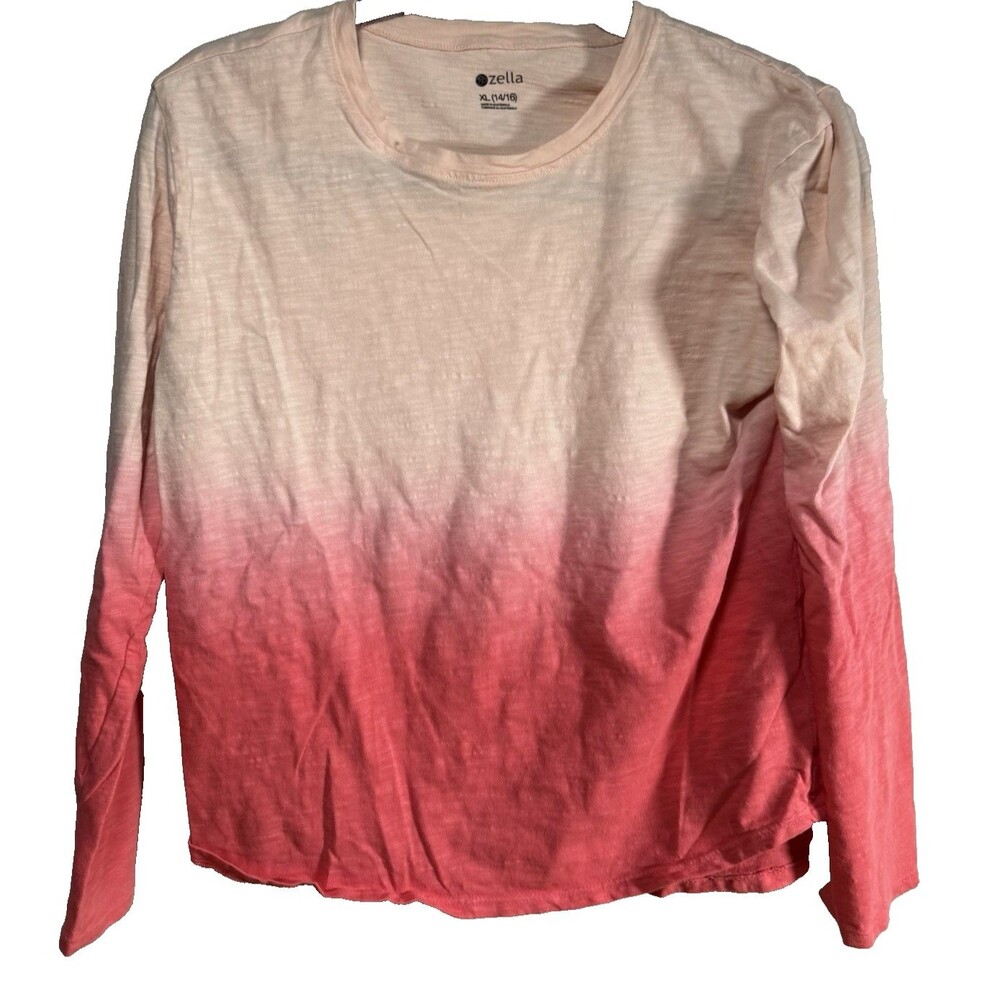 Zella Girls Kids Ombre Long Sleeve Active Top Pink Coral Thumbholes XL 14/16